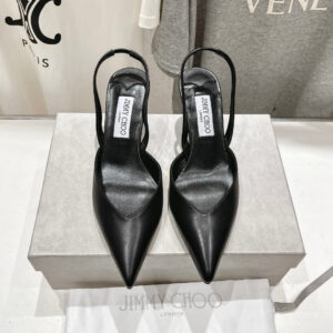 高仿JimmyChoo*MARYANM尖頭牛皮高踭鞋黑色6.5CM免檢版