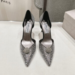高仿JimmyChoo*SABINE7水鑽亮片高踭鞋黑色8.5CM免檢版