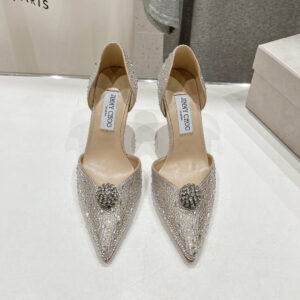 高仿JimmyChoo*SABINE8水鑽亮片高踭鞋裸色8.5CM免檢版