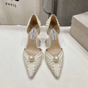 高仿JimmyChoo*SABINE4珍珠緞面高踭鞋裸色8.5CM免檢版