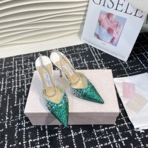 高仿JimmyChoo*SAEDA10漸變碎鑽高踭鞋祖母綠10CM免檢版