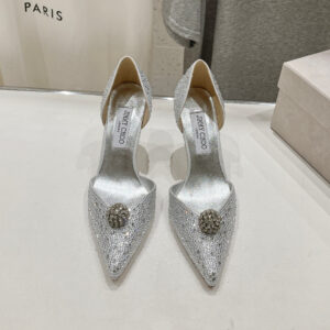 高仿JimmyChoo*SABINE6水鑽亮片高踭鞋銀色8.5CM免檢版