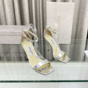 高仿JimmyChoo*TALIKA2方頭塔扣高踭涼鞋銀色10CM免檢版