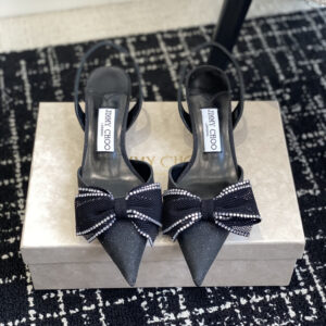 高仿JimmyChoo*BROOKSL蝴蝶結馬蹄高踭涼鞋黑色5CM免檢版