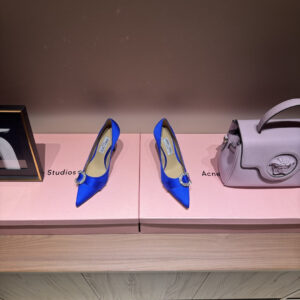 高仿JimmyChoo*MELVA70水晶塔扣尖頭高踭鞋藍色7CM免檢版