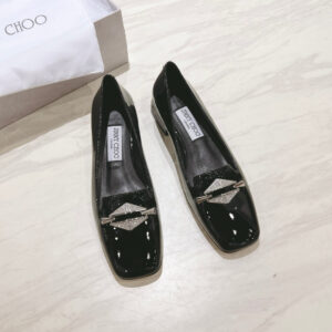 高仿JimmyChoo*RAVIFLC方頭單鞋漆皮黑色2.5CM免檢版