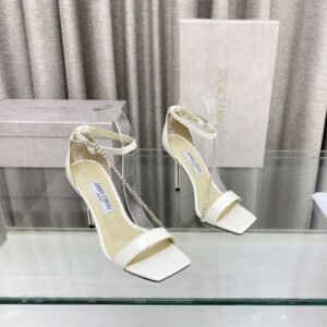 高仿JimmyChoo*TALIKA3方頭塔扣高踭涼鞋白色10CM免檢版