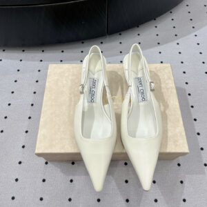 高仿JimmyChoo*AMEL51N尖頭塔扣高踭鞋白色4.5CM免檢版
