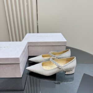 高仿JimmyChoo*J000181尖頭水晶鞋星空灰3CM免檢版