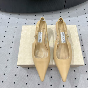 高仿JimmyChoo*AMEL50N尖頭塔扣高踭鞋膚色4.5CM免檢版