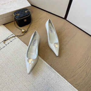 高仿JimmyChoo*ORBPUMP珍珠尖頭高踭鞋白色5CM免檢版