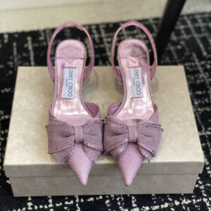 高仿JimmyChoo*BROOKSP蝴蝶結馬蹄高踭涼鞋紫色5CM免檢版