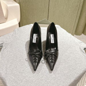 高仿JimmyChoo*SCARLE1尖頭蝴蝶結高踭鞋黑色9CM免檢版