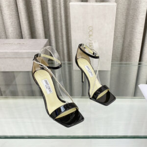 高仿JimmyChoo*TALIKA1方頭塔扣高踭涼鞋黑色10CM免檢版