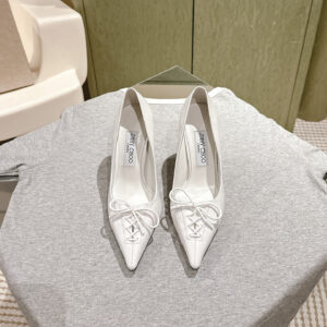 高仿JimmyChoo*SCARLE2尖頭蝴蝶結高踭鞋白色9CM免檢版