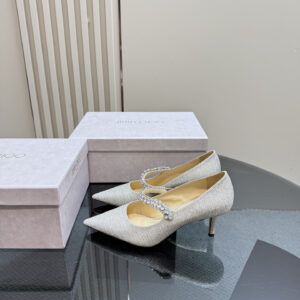 高仿JimmyChoo*J000180尖頭水晶鞋星空灰6.5CM免檢版