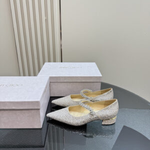 高仿JimmyChoo*J000175尖頭水晶鞋金色3CM免檢版