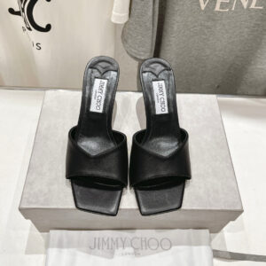 高仿JimmyChoo*SKYE71S方頭一字拖鞋黑色7CM免檢版
