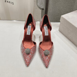 高仿JimmyChoo*SABINE5水鑽亮片高踭鞋紅色8.5CM免檢版