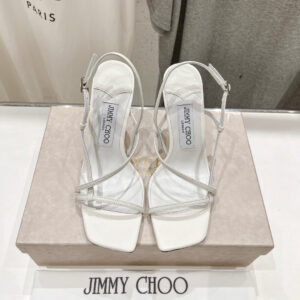 高仿JimmyChoo*ETANA94交叉塔扣高踭涼鞋白色9.5CM免檢版