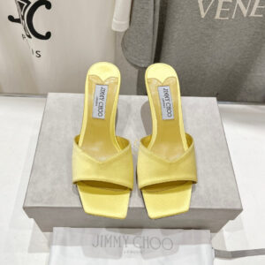 高仿JimmyChoo*SKYE70S方頭一字拖鞋黃色7CM免檢版