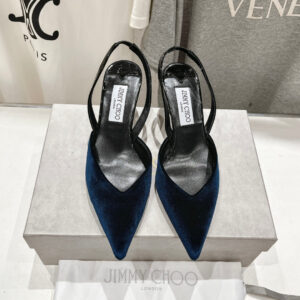 高仿JimmyChoo*MARYANN尖頭絨面高踭鞋藍色6.5CM免檢版