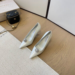 高仿JimmyChoo*ORBPUMC水晶球尖頭高踭鞋白色9.5CM免檢版