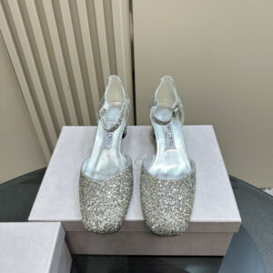 高仿JimmyChoo*PIXIEBX方頭粗踭鞋銀色4.5CM免檢版