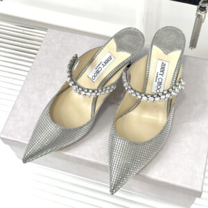 高仿JimmyChoo*BING65T水晶鑲嵌涼拖銀色6.5CM免檢版