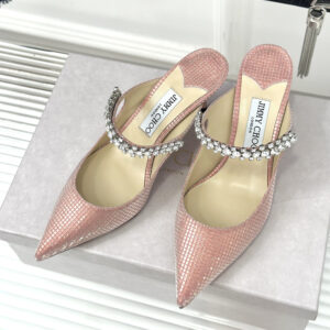 高仿JimmyChoo*BING64T水晶鑲嵌涼拖粉色6.5CM免檢版