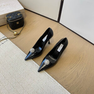 高仿JimmyChoo*ORBPUMQ水晶球尖頭高踭鞋黑色9.5CM免檢版