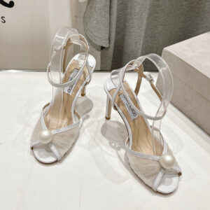 高仿JimmyChoo*SACARIB珍珠一字涼鞋細高踭白色10CM免檢版