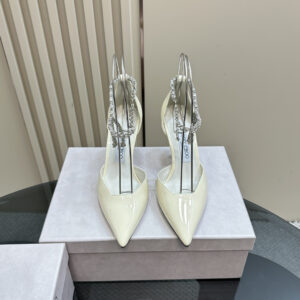 高仿JimmyChoo*J000132尖頭塔扣高踭鞋白色5CM免檢版