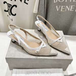 高仿JimmyChoo*AMITA46漁網尖頭高踭鞋白色4.5CM免檢版
