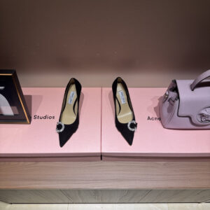 高仿JimmyChoo*MELVA75水晶塔扣尖頭高踭鞋黑色7CM免檢版