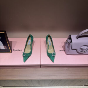 高仿JimmyChoo*MELVA72水晶塔扣尖頭高踭鞋綠色7CM免檢版