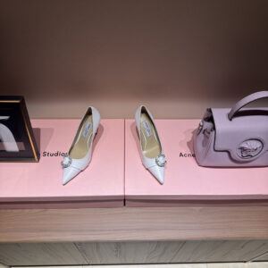 高仿JimmyChoo*MELVA71水晶塔扣尖頭高踭鞋白色7CM免檢版