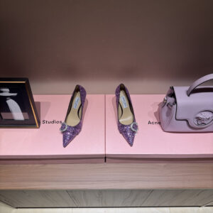 高仿JimmyChoo*MELVA74水晶塔扣尖頭高踭鞋晶片紫色7CM免檢版