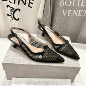 高仿JimmyChoo*AMITA47漁網尖頭高踭鞋黑色4.5CM免檢版