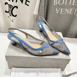 高仿JimmyChoo*AMITA45漁網尖頭高踭鞋藍色4.5CM免檢版