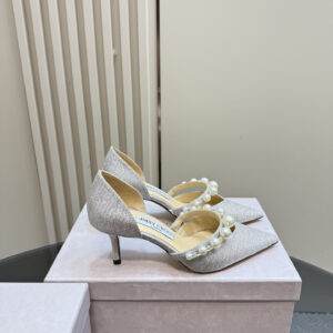 高仿JimmyChoo*J000161尖頭套腳高踭鞋星光灰6.5CM免檢版