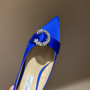 高仿JimmyChoo*SARESA5水晶塔扣尖頭平底鞋藍色免檢版