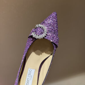高仿JimmyChoo*SARESA4水晶塔扣尖頭平底鞋晶片紫色免檢版
