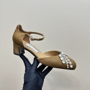 高仿JimmyChoo*J000890方頭水鑽中踭鞋棕色4.5CM免檢版