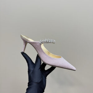 高仿JimmyChoo*BING64A尖頭高踭拖鞋粉紫6CM免檢版