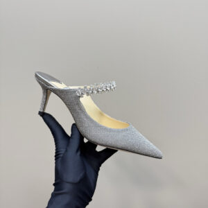 高仿JimmyChoo*BING64B尖頭高踭拖鞋星灰6CM免檢版
