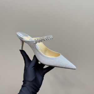 高仿JimmyChoo*BING64C尖頭高踭拖鞋白銀6CM免檢版
