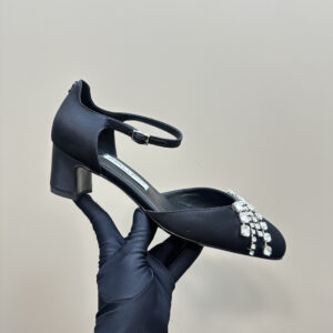 高仿JimmyChoo*J000891方頭水鑽中踭鞋黑色4.5CM免檢版