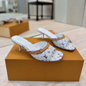 高仿LV*25春夏系列1AGWT9中踭拖鞋村上隆聯名款白色免檢版