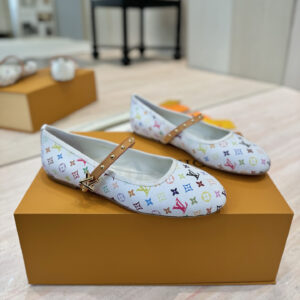 高仿LV*25春夏系列1AGVFH瑪麗珍單鞋村上隆聯名款白色免檢版